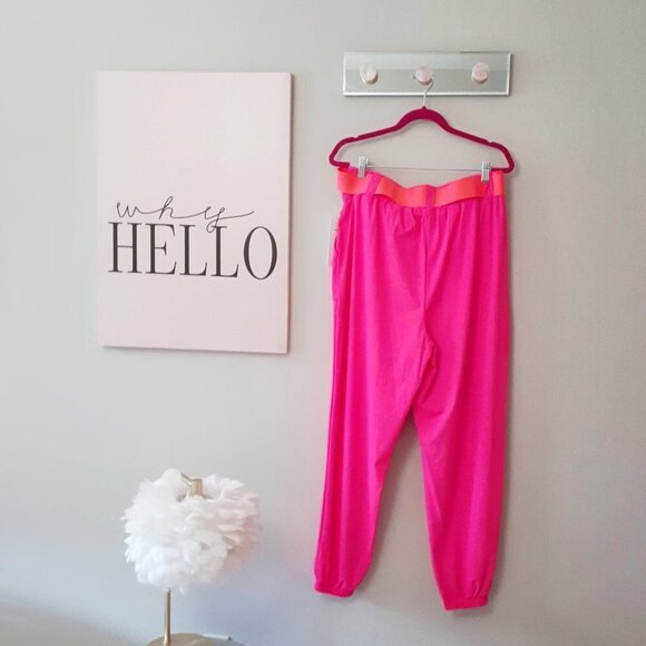 NWT Juicy Couture neon pink belted elastic waist logo jogger track pants, L - Picture 3 of 3